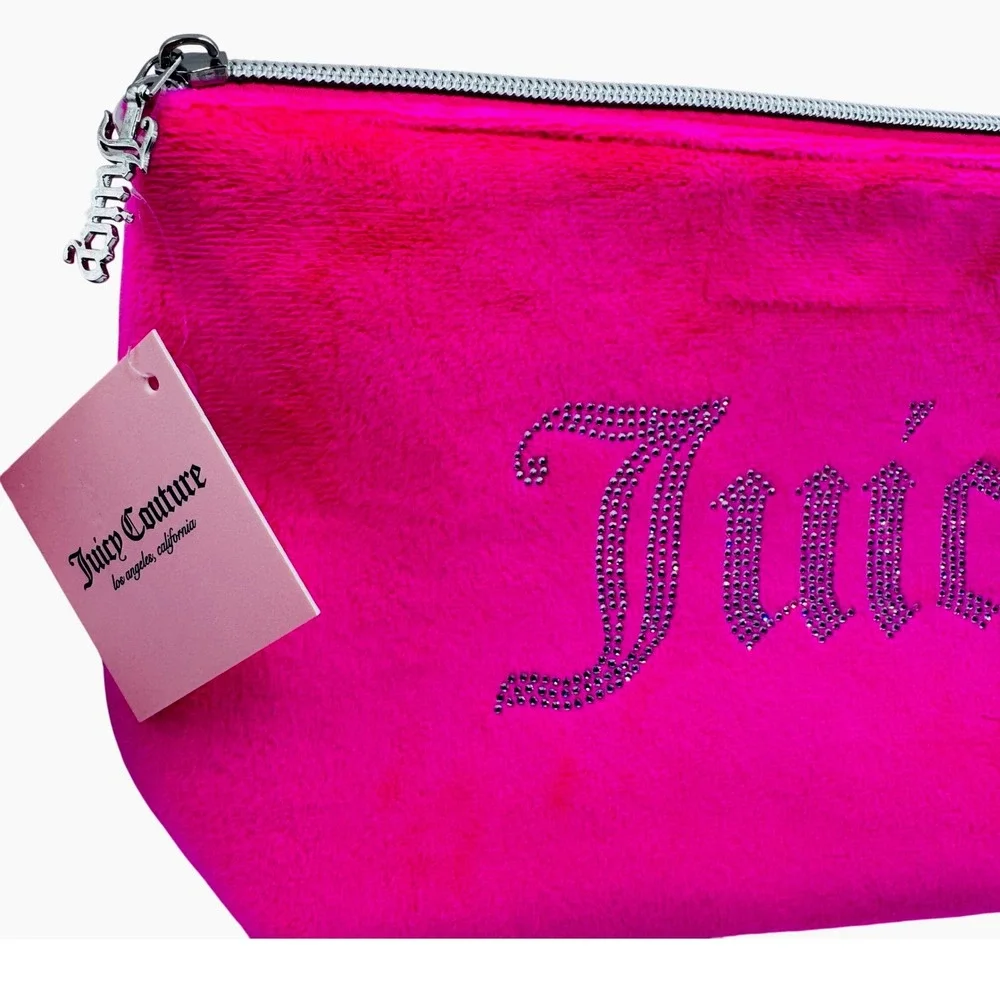 Juicy Couture Hot Pink Rhinestone Logo Makeup Bag Cosmetic Pouch Clutch Y2K NEW